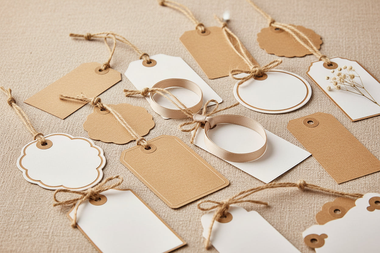 Etiquetas de regalo en blanco hechas a mano