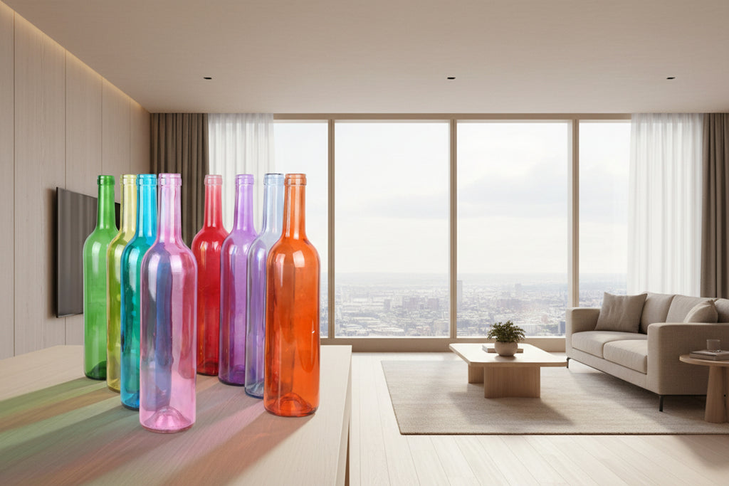 Botella de vidrio decorativa luminosa con luces LED.