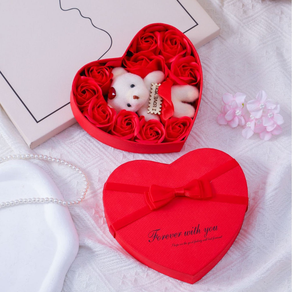 Caja de regalo de corazón con rosas de flores de jabón