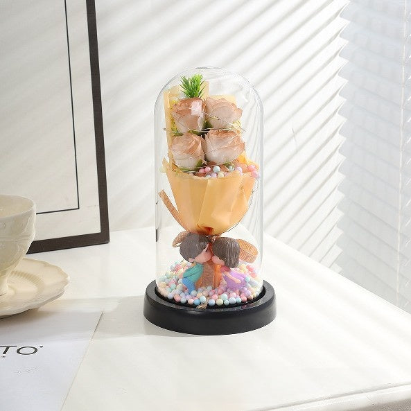 Flor de jabón en ramo con luz nocturna