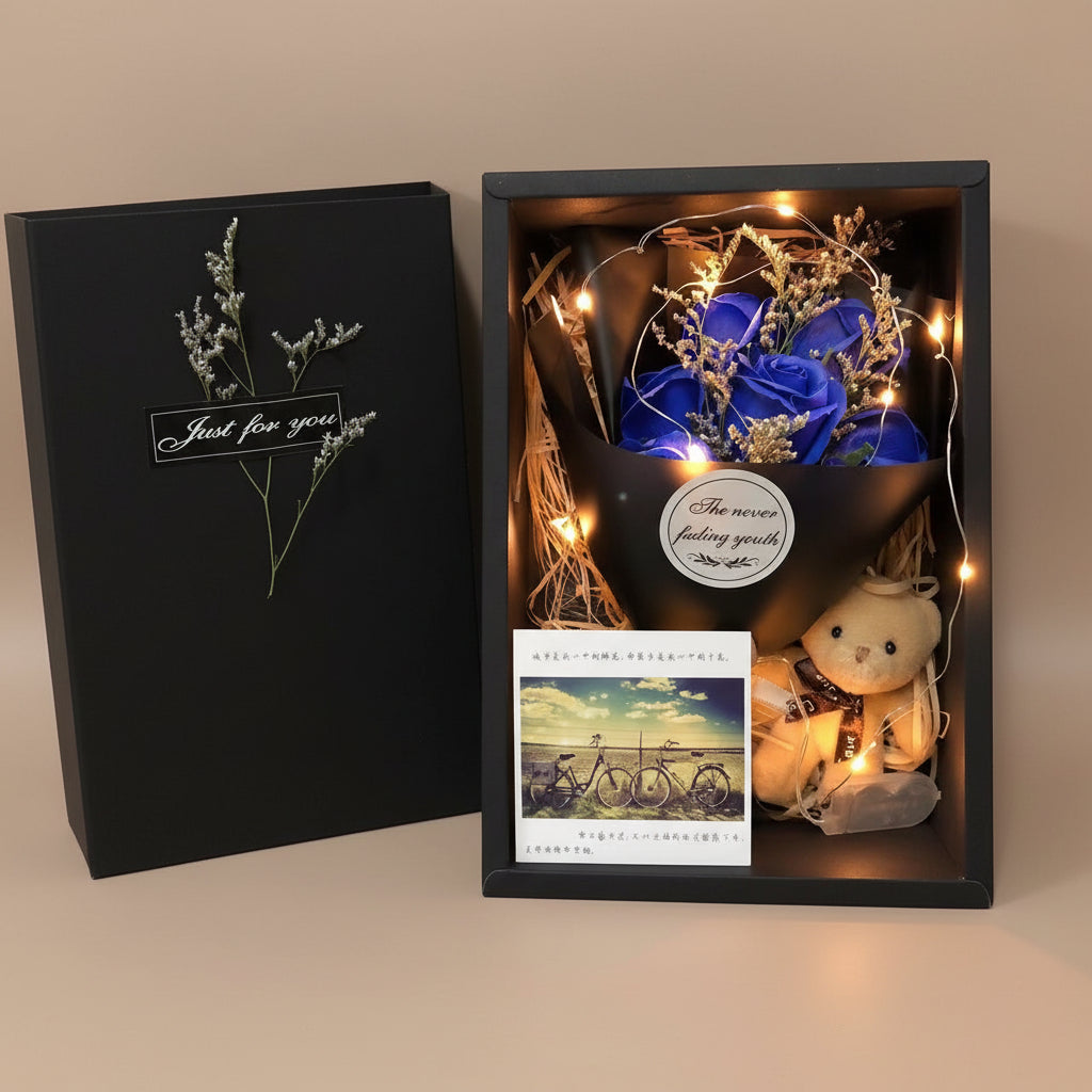 Ramo romántico de flores de jabón con luz LED y caja de regalo