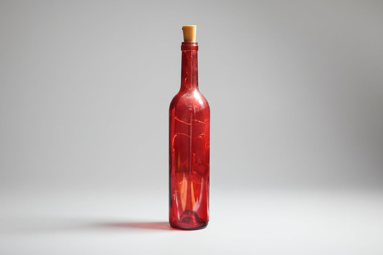 Botella de vidrio decorativa luminosa con luces LED.