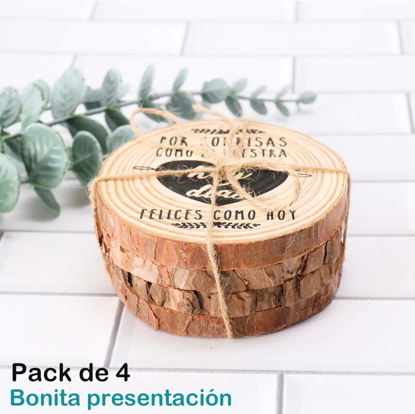 Set de posavasos de madera con frases
