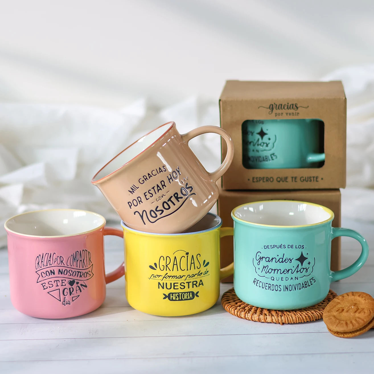 Set de tazas de cerámica con frases