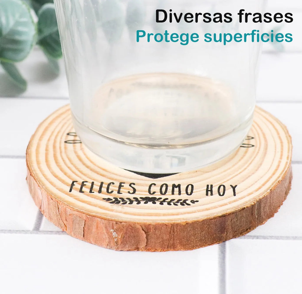 Set de posavasos de madera con frases