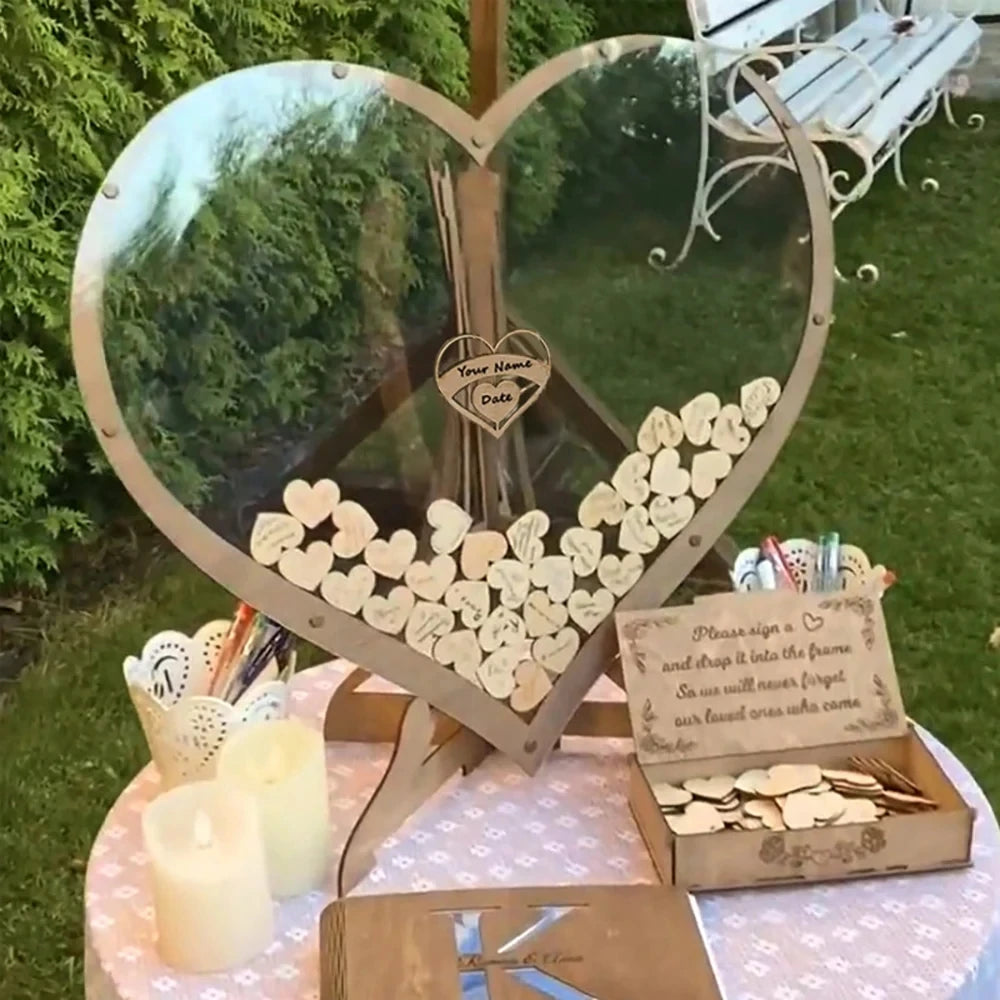 Wedding Guest Book Alternative Wedding Decor Drop Heart Guestbook Wooden Heart shape Guest Drop Box Table Decoration