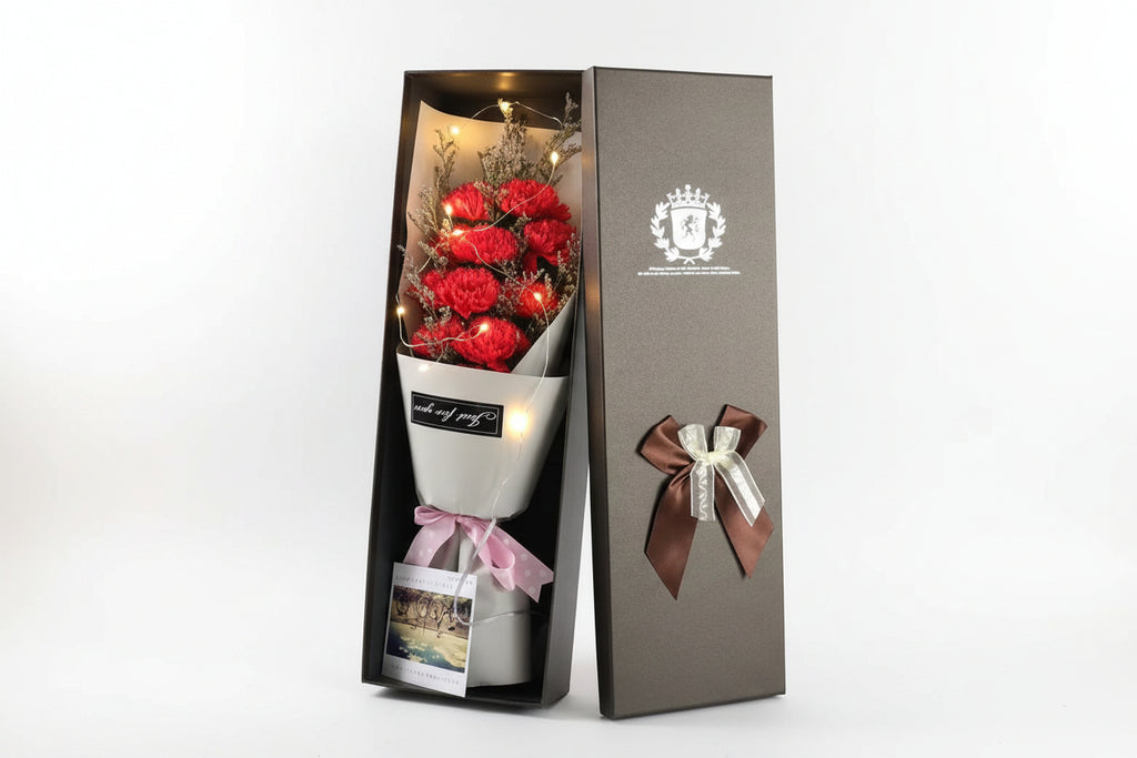Ramo romántico de flores de jabón con luz LED y caja de regalo