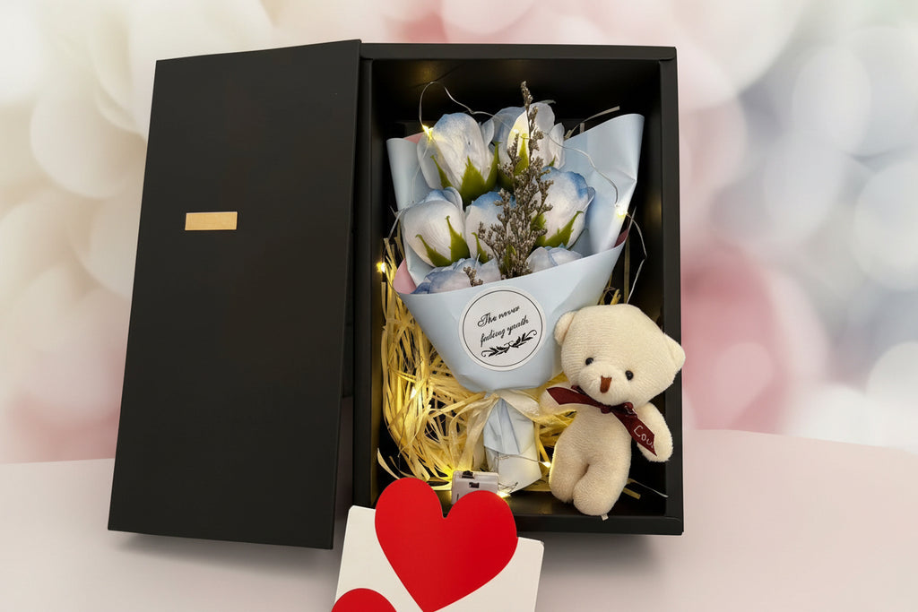 Ramo romántico de flores de jabón con luz LED y caja de regalo