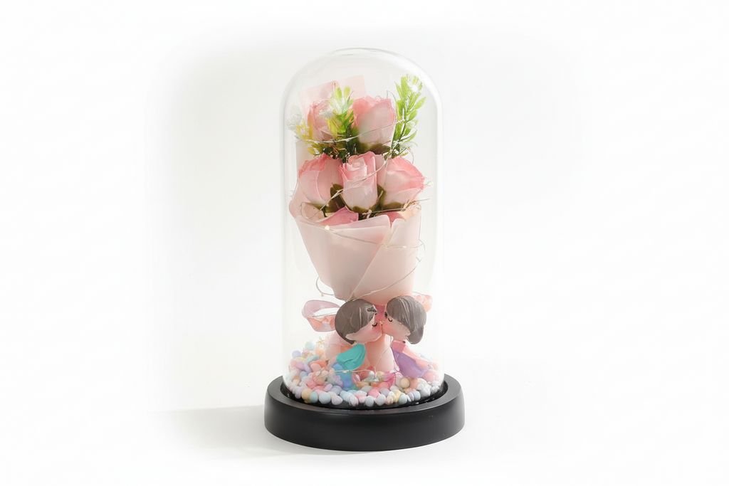 Flor de jabón en ramo con luz nocturna