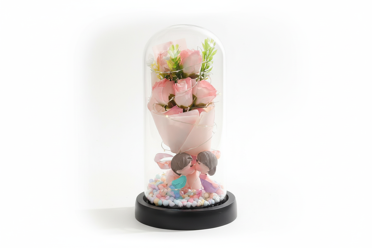 Flor de jabón en ramo con luz nocturna