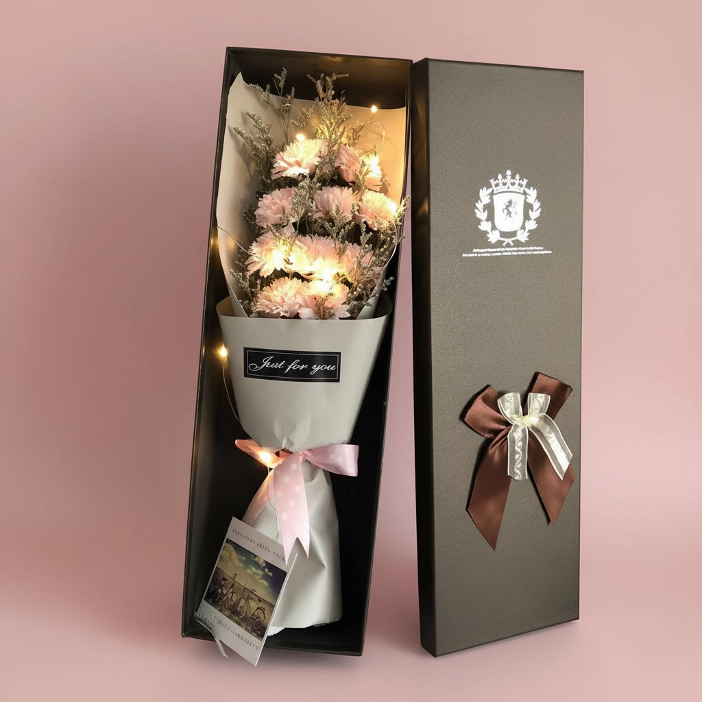 Ramo romántico de flores de jabón con luz LED y caja de regalo