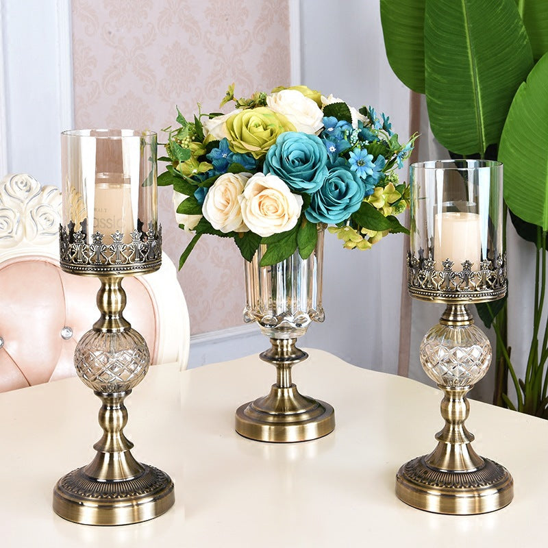 Candelabro europeo de encaje de hierro para bodas y decoración romántica